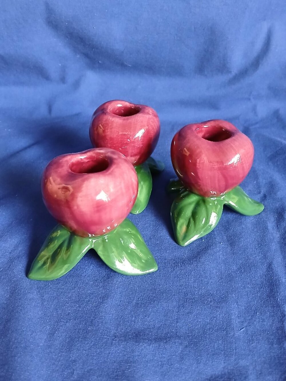 Vintage Franciscan Apple Accent Red Apple Earthenware Table Candle Holders